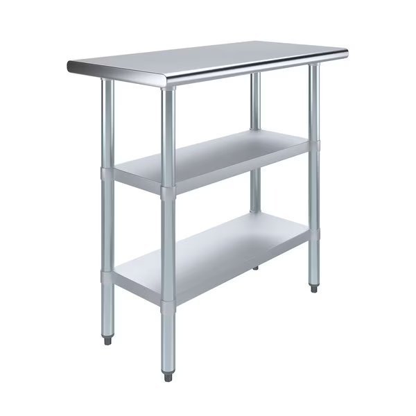 18x36 Prep Table with Stainless Steel Top and 2 Shelves, Amgood, Mfr#: AMG WT-1836-2SH